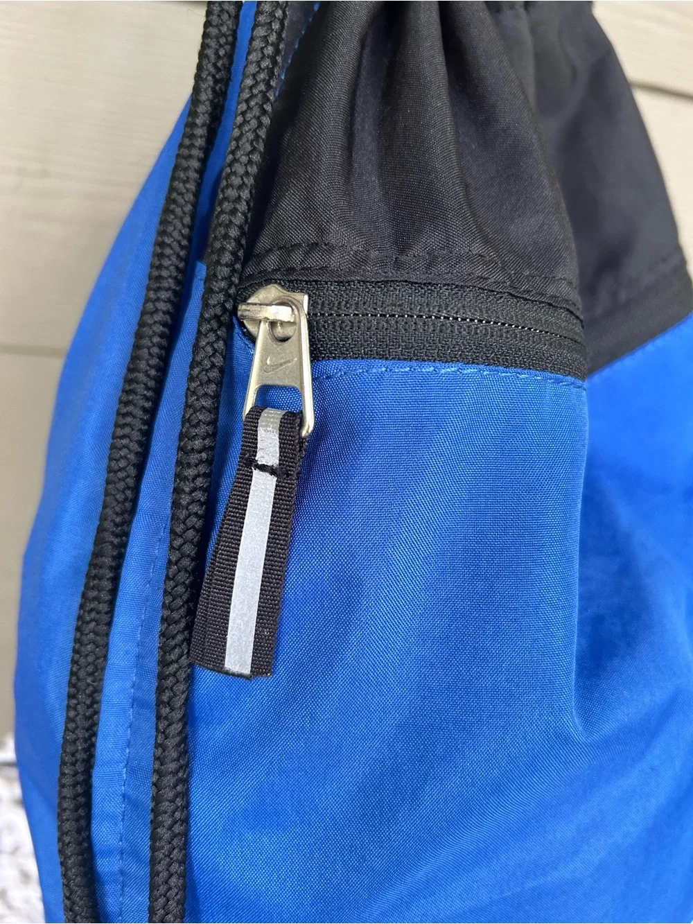 Nike Royal Blue and Black Drawstring Backpack with White Swoosh
